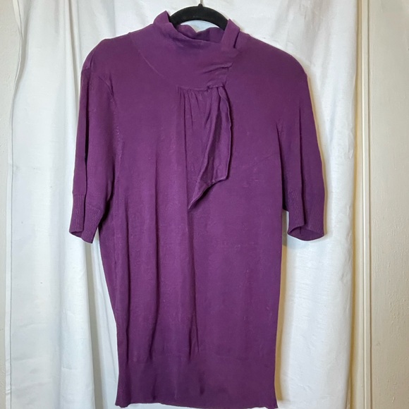 NWT Willi Smith Amethyst Purple 1/2 Sleeve High Collar Top w/ Tie Size L - Picture 10 of 13